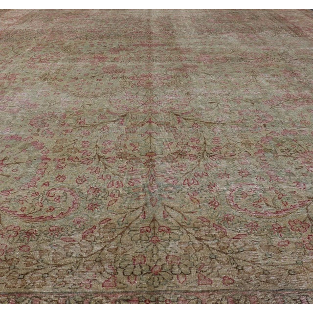 Textile Antique Persian Lavar Kerman Distressed Rug With Multicolored Floral Motifs For Sale - Image 7 of 13
