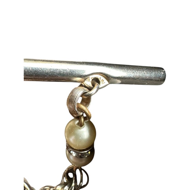 Mid 20th Century Trifari Chainlink Tassel Faux Pearl Rhinestone Necklace and Bracelet Set - 2 Pieces For Sale - Image 9 of 12