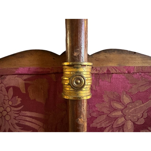 Antique Victorian c.1850s Carved Rosewood Embroidered Silk Fireplace Pole Screen For Sale - Image 10 of 11
