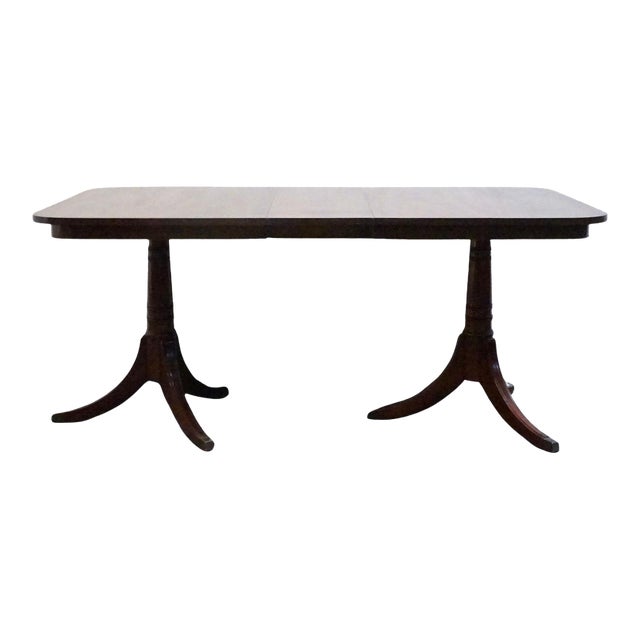 Drexel Furniture New Hampton Court Collection Solid Mahogany Traditional Style 66" Double Pedestal Dining Table 4015-4 For Sale