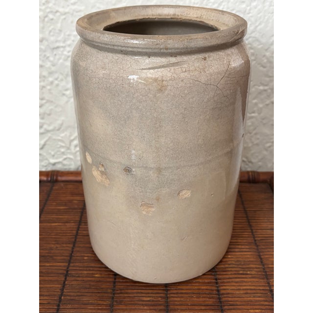 Late 19th Century Antique Rustic European Salt-Glazed Stoneware Crock For Sale - Image 5 of 8