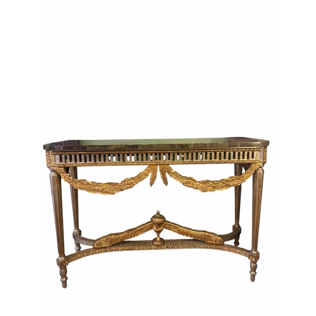 Neoclassical Vintage Neoclassical Style Hall Table With Faux Green Marble Top For Sale - Image 3 of 9