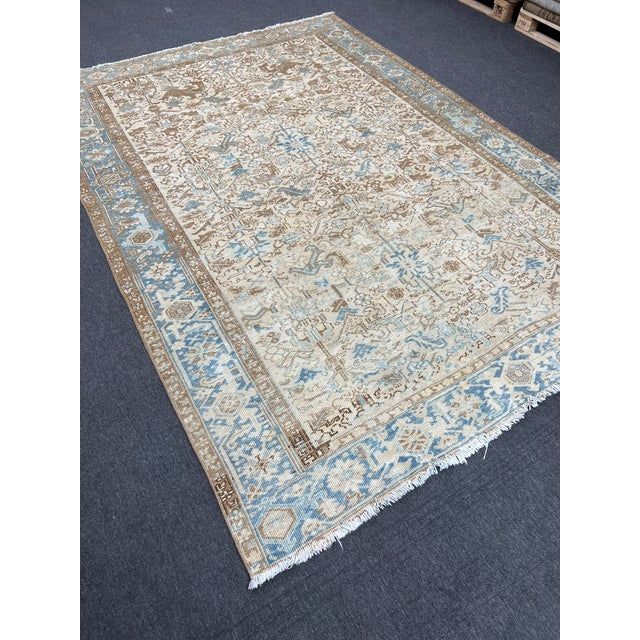 Mid-Century Modern Persian Hand-Knotted Tribal Heriz Area Rug For Sale - Image 3 of 7