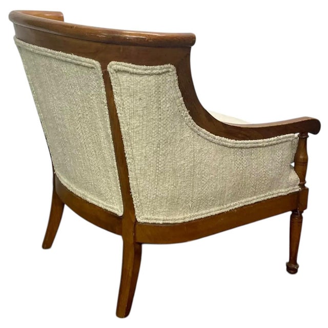 Vintage Traditional American Style Statton Furniture Mahogany & Textured Slub Upholstery Club Chair For Sale In Greensboro - Image 6 of 12