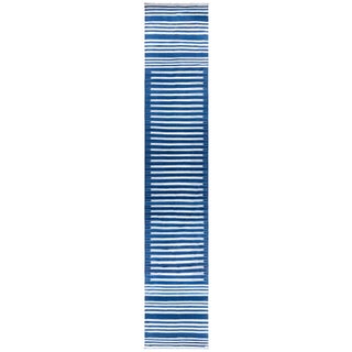 Doris Leslie Blau Dhurrie Mid-Century Stripes White Handmade Runner For Sale