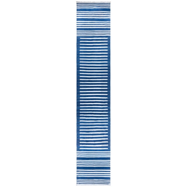 Doris Leslie Blau Dhurrie Mid-Century Stripes White Handmade Runner For Sale