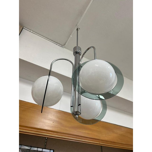 Vintage Space Age Steel and Glass Pendant Light, 1970s For Sale - Image 9 of 11