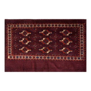 1871s Red Wine Geometric Antique Turkmen Tekke Chuval Rug 2'6" X 3'9" Handknotted Wool Carpet For Sale