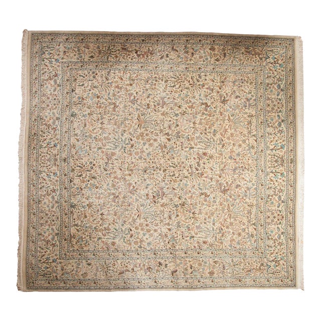 1950s Vintage Persian Tabriz Forest Scene Square Wool Carpet For Sale