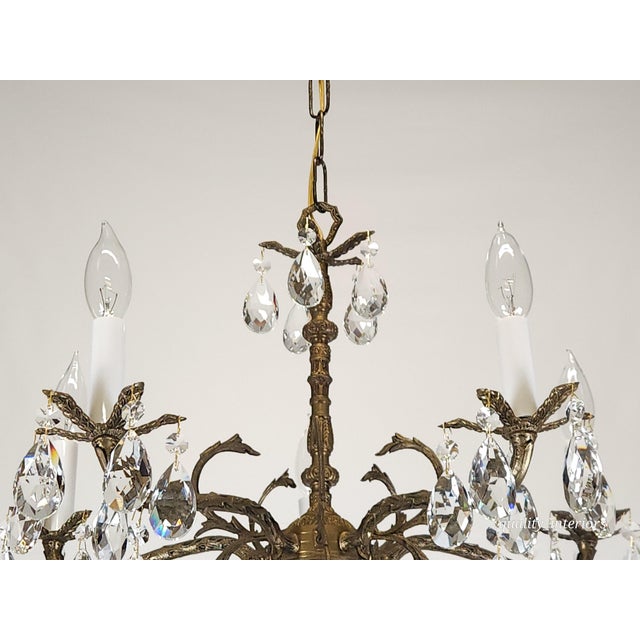 Offered for your consideration is an Antique 5 Light 5 Arm Overflowing Opulent Brass Cut Lead Crystal Chandelier. The...