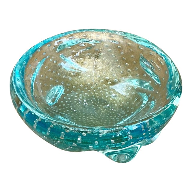 Italian Mid-Century Modern Murano Blue Glass Bowl For Sale