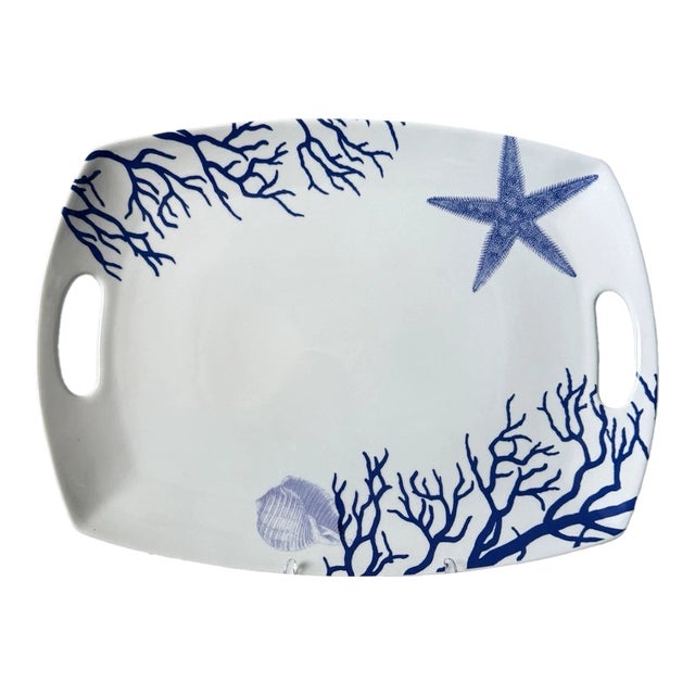 Vintage Coastal Fitz & Floyd 17” Starfish & Coral Coastal Serving Platter For Sale