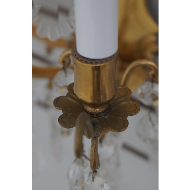 Pair Vintage Brass & Crystal Lighted Wall Sconces For Sale - Image 4 of 11