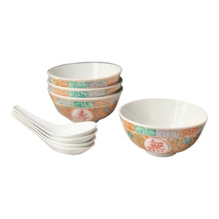 Late 20th Century Chinoiserie Japanese Handpainted Soup Set- 8 Pieces For Sale