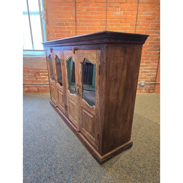 Wood Rustic Reclaimed Teak Glass-Front Sideboard For Sale - Image 7 of 8