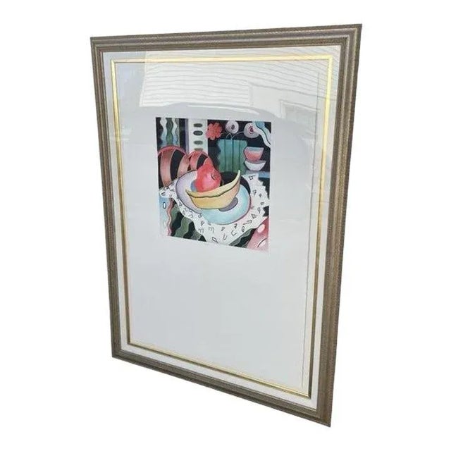 Offered is a vintage framed abstract painting. This piece features a nice gold frame and is signed by the artist and...