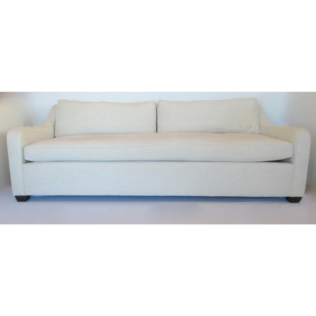 C.2009: Stark, custom-made, Transitional to Contemporary, sloped armed sofa with a, "To the Trade, " Textile by Kravet in...