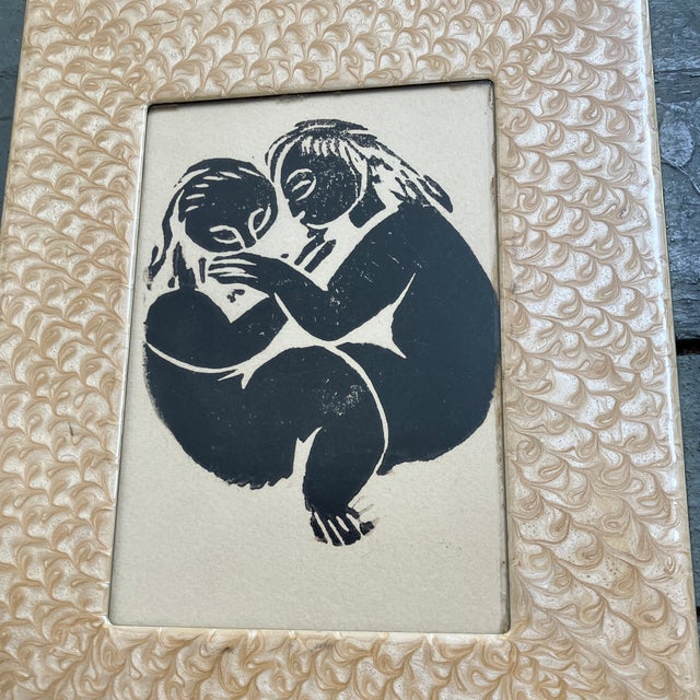 Original 5 x 7 wood block print on cream colored paper unsigned Overall size with tabletop frame is 8 x 10