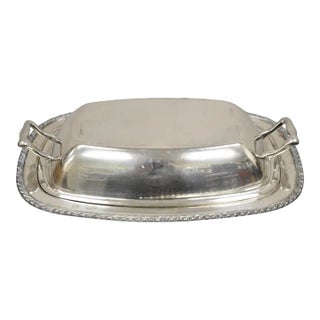 Vintage World Silver on Copper Lidded Vegetable Serving Platter With Handles For Sale