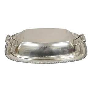 Vintage World Silver on Copper Lidded Vegetable Serving Platter With Handles