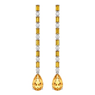 Citrine Long Drop Earrings, Silver, Gold, Pair For Sale