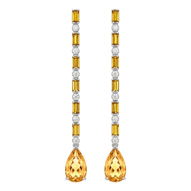 Citrine Long Drop Earrings, Silver, Gold, Pair For Sale