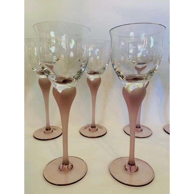 Frosted Dusty Rose-Color Stem Deco-Style Wine Glasses - Set of 9 ~ This beautiful set of wine glasses are the perfect...
