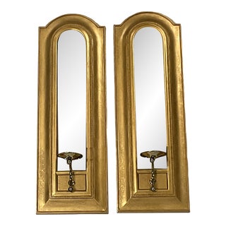 1970s Vintage Hollywood Regency Syroco Style Mirrored Candle Holder Sconces - a Pair For Sale