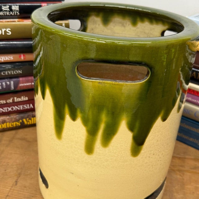 Green and Cream Ceramic Hibachi with Drip Glaze Detail For Sale - Image 10 of 13