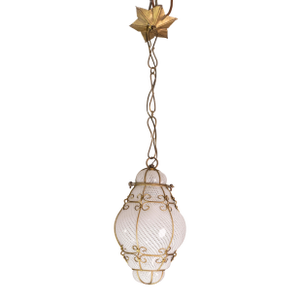 Venetian Lantern in Murano Reticello Glass, 1940s