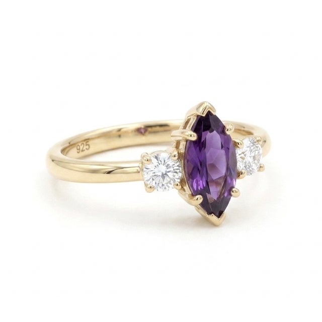 Amethyst Engagement Ring | Marquise Cut Gemstone Ring | February Birthstone Promise Ring for Women Us 7 For Sale - Image 4 of 5