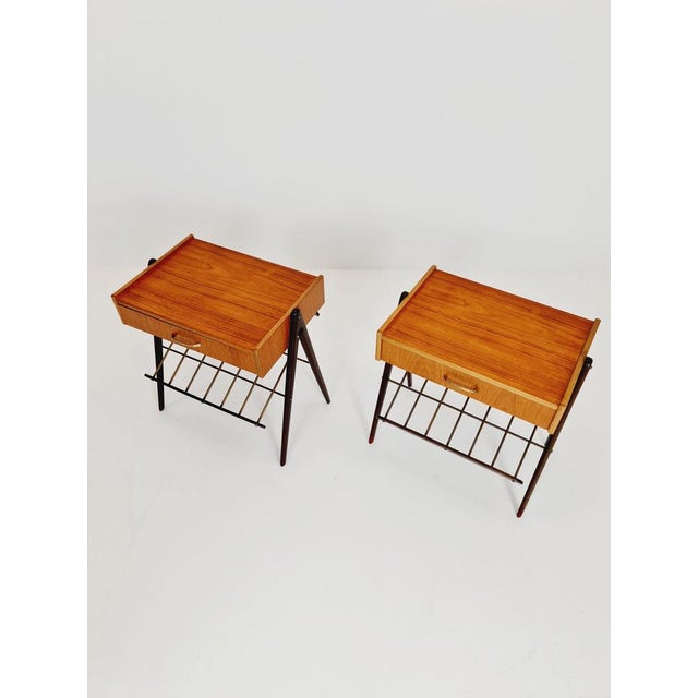 Mid-Century Modern Midcentury Modern Danish Teak and Brass Nightstands, 1960s, Set of 2 For Sale - Image 3 of 11