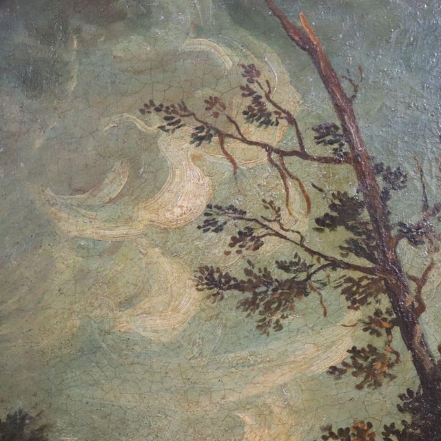 Landscape with River and Bridge, Oil Painting on Canvas, 19th Century, Framed For Sale - Image 8 of 13