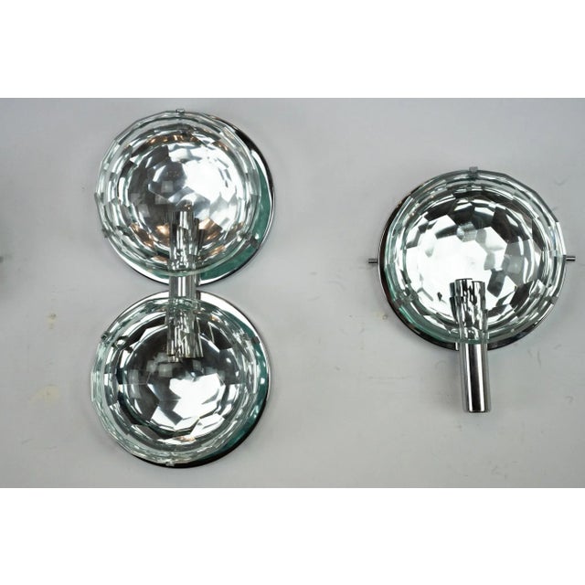 Vintage Italian Cristal Art Sconces in Chrome and Cut Glass, 1970s, Set of 3 For Sale - Image 6 of 12