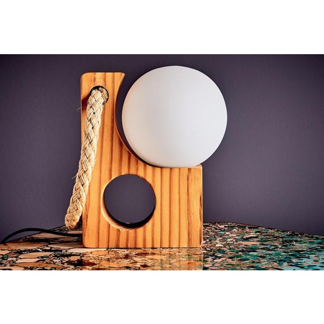White Table Lamp with Sculpted Pine Block from Temde, 1960s For Sale - Image 8 of 16