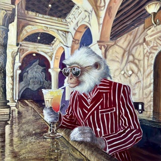 At the Bar Monkey by Serge Strosberg Canvas Print Reproduction For Sale