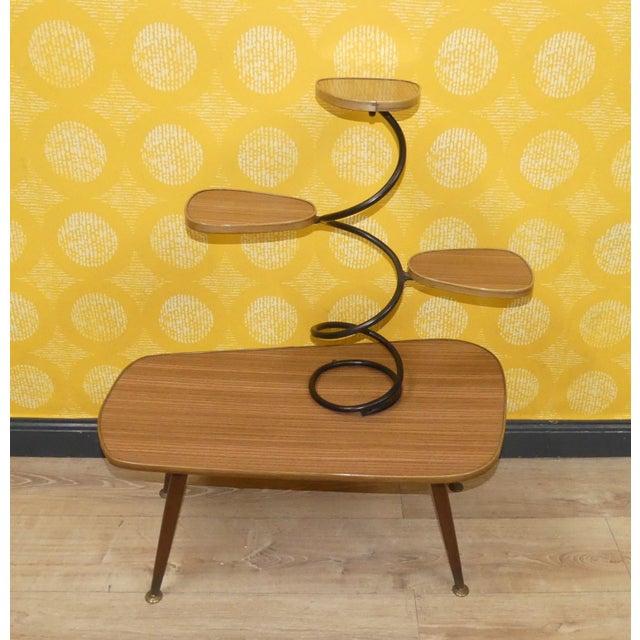 Metal Plant Etagere in Teak Look Resopal with Metal Spiral, 1960s For Sale - Image 7 of 9