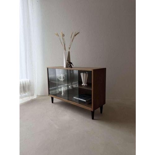 Glass Walnut Veneer Display Cabinet, 1960s For Sale - Image 7 of 8