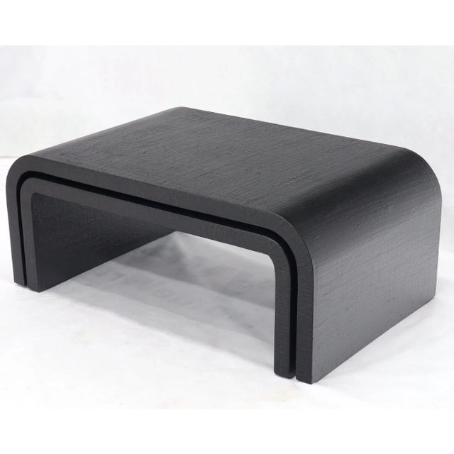 Mid 20th Century Pair of Nesting C-Shape Cloth Raffia Wrapped Coffee Tables For Sale - Image 6 of 13