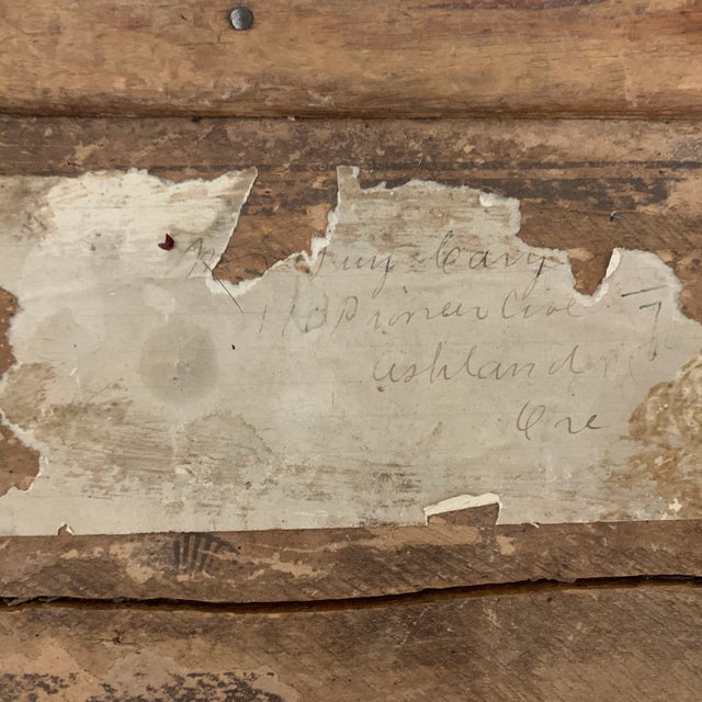 Tan Small Vintage Painted Wooden Trunk With Geometric Motif Rustic Americana Chest For Sale - Image 8 of 8