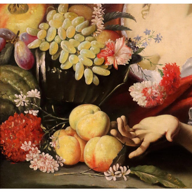 Abraham Brueghel, Girl with Flowers and Fruit, 1680, Oil on Canvas, Framed For Sale - Image 14 of 17