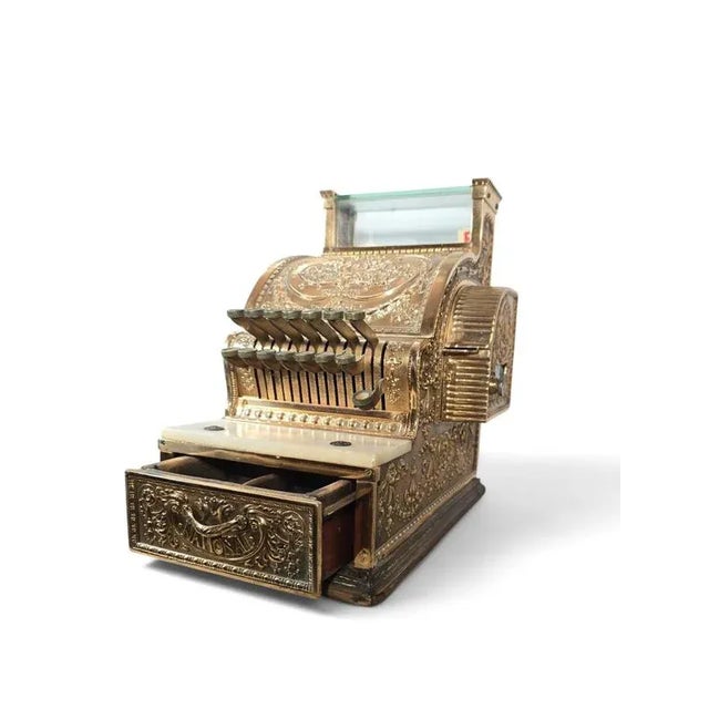 Antique Gilded Bronze Cash Register with Relief Carving, 1930 For Sale - Image 9 of 18