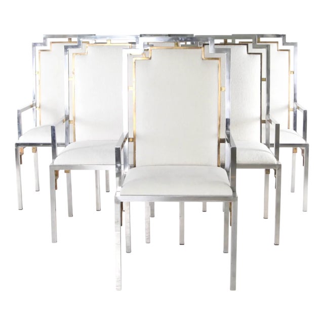 Vintage Steel and Brass Armchairs, 1970s, Set of 6 For Sale