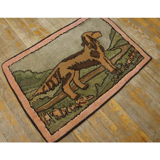 Figurative Unique Gray and Light Pink Color With Animalia Design Vintage Pictorial American Hooked Rug For Sale - Image 3 of 9