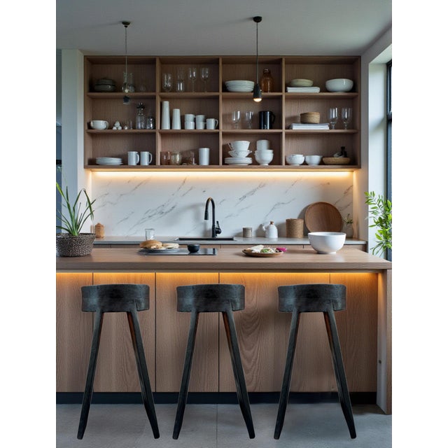 14" - Handcrafted Sculptural Solid Wood "Halo" Ebony Stool For Sale - Image 13 of 14