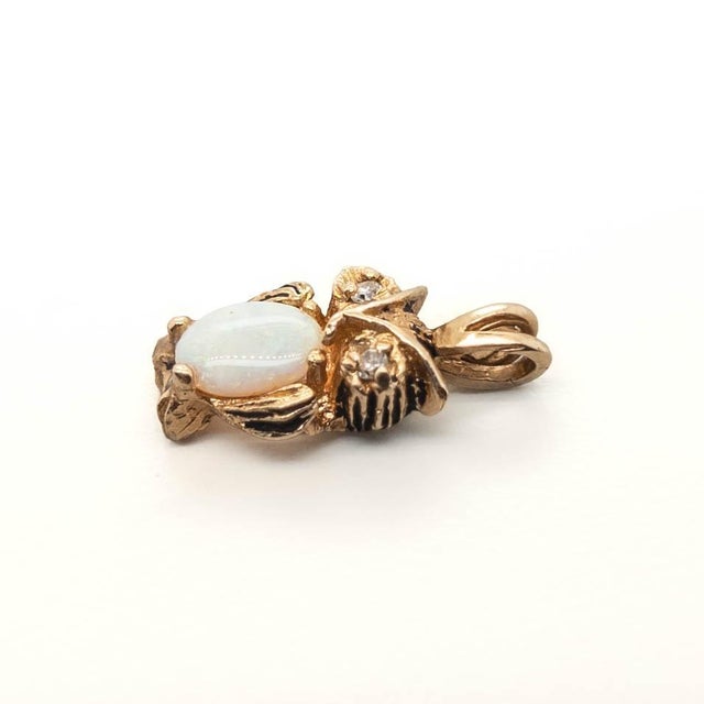 Vintage 14k Yellow Gold, Opal & Diamond Figural Owl Pendant for a Necklace For Sale - Image 9 of 12