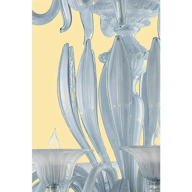 Glass Venetian Azure Style Murano Glass Chandelier with Leaves by Simoeng For Sale - Image 7 of 10