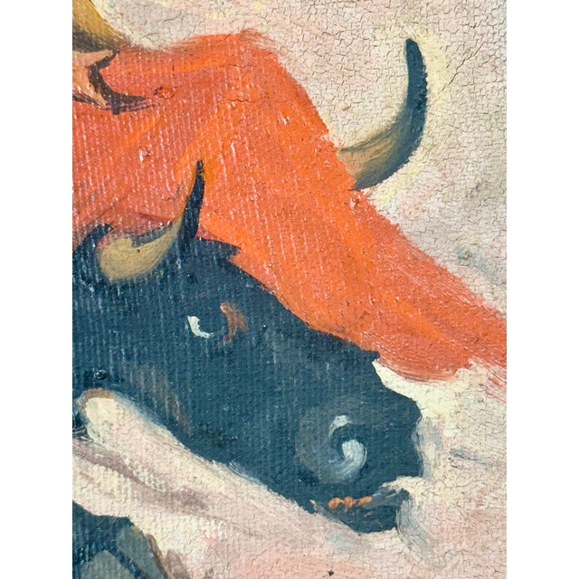 Wood Pair of Mid-Century Bullfighting Oil Paintings Signed J. Yepez. For Sale - Image 7 of 12