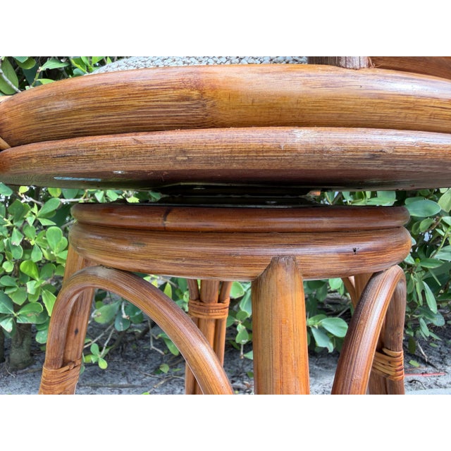 Vintage Organic Modern Swivel Rattan Cane Bar Stools, Set of 3 For Sale - Image 10 of 12