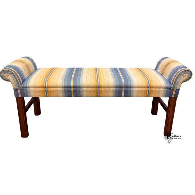 Vintage Traditional Chippendale Style Bench featuring High Quality Hardwood Frame, Rolled Arms, Beautiful Carved Accents,...
